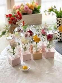1~10Pcs Portable Transparent Flower Box Handheld Plastic Bouquet Packaging Box Birthday Wedding Valentine's Day Flower Boxes - Multicolor - View 8