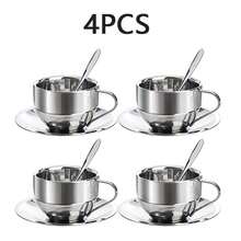 4pcs/Set Stainless Steel Coffee Cups And Premium Cappuccino Cups With Spoons And Saucers, Suitable For Coffee And Tea Lovers