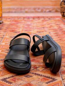 1双时尚儿童平底凉鞋，优雅女童凉鞋，休闲男童凉鞋，套脚设计，适合日常出行、婚礼派对、夏季假期穿着 - 黑色 - 查看 5