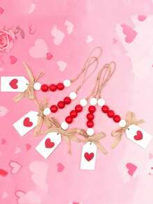 1/6件装木质心形红白串珠流苏花环，经典情人节家居墙饰，婚礼及情人节流苏串珠心形木珠装饰，室内及婚礼房间摆件，乡村风格装饰木珠婚礼及情人节装饰，情侣礼物，串珠吊坠配饰，爱情主题家居悬挂装饰，节日装饰 - 彩色 - 查看 5