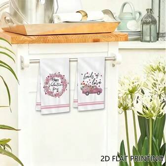 Alla hjärtans dag-tema rosa blommig kransdesign kökshandduk present, superabsorberande tecknad design, maskintvättbar återanvändbar handduk, lämplig för hem, kök, badrum, bil, fönsterputsning - mjuk stickad disktrasa