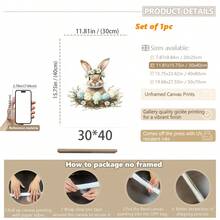 1PC Canvas Wall Art_Nursery Decor Printed Rabbit Burrow Motif, Watercolour Easter Art, Rabbits With Flowers, Spring Blossoms, Farm Animals, Easter Egg Design, Rabbit Garland - Framed Nursery Wall Art Perfectly Suited For Children's Room Decor, Playroom Decor Children's Room Decor Nursery Decor Daycare Decor Girls' Bedroom Girls' Room Decor Children's Room Decor Boys' Bedroom Boys' Room Decor Girls' Bedroom Decor