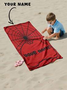 1pc Customized Text Spider Web Pattern Beach Towel, Personalized Bath Towel, Kids Towel, Pool Towel, Bathroom Towel, Vacation Gift, Beach Towel, Outdoor Travel, Beach Essential - Multicolor - View 3