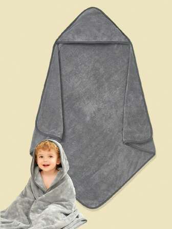 1pc Soft & Absorbent Baby Hooded Bath Towel, Solid Color Minimalist Design, Suitable For Newborns, Baby Shower Gift, For Indoor & Outdoor Use