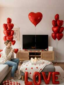 21pcs/Set Valentine's Day Party Decoration Balloon Set, 16-Inch Red Letter Foil Balloon "LOVE", 32-Inch And 18-Inch Red Heart Shaped Foil Balloons, Suitable For Room Romantic Decoration Props, Confession, Proposal, Anniversary, Wife's Birthday Party Decorations - Red - View 5