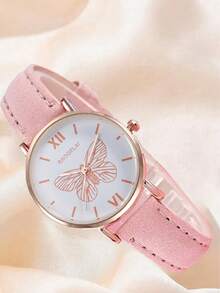 3pcs/Set Creative & Fresh Women's Round Dial Quartz Watch, Rose Gold Quartz Watch With Pink Leather Strap, Suitable For Women's Daily Wear Or Gift, Ideal For Christmas, Valentine's Day, Ramadan, Eid, Carnival - White - View 4