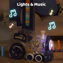 OBEST 200Pcs Juego de Tren Domino Automático Juego de Juguetes de Dominó con Luces Sonidos para Niños Apilamiento Creativo Juguetes Educativos de Desarrollar la Creatividad - Azul - Ver 4