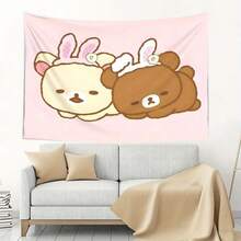 ZLIENSZUS Rilakkuma Large Wall Hanging Tapestry - Cute Cartoon Character With Pink Bunny Ears & White Tails Peach Light  Beige Fabric Horizontal Orientation For Cafe Studio Or Lounge Decor - No Electricity Needed Cafe Wall Art | Playful  Design | Durable Wall Hanging Kawaii Room Decor - Nhiều màu - Xem 4