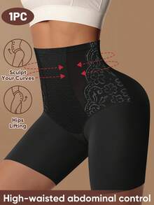 MEIYATING 高腰收腹女士内裤，透气网纱蕾丝边三角裤，夏季塑身衣 - 黑色 - 查看 5