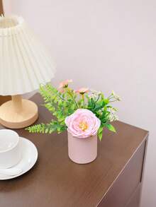 1pc Artificial Synthetic Flower Pink Aesthetic Decorative Piece, Suitable For Valentine's Day, Wedding Party, Party Scene Decoration, Decoration For Family Living Room Table, Bookshelf Or Window Sill, Outdoor Garden And Party Atmosphere Potted Plant Decorative Piece - Pink - View 13