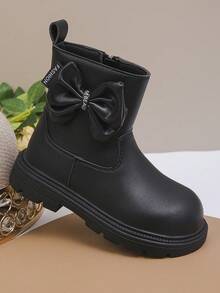 1双男女童可爱时尚弹力PU靴，保暖学院风户外靴，幼儿休闲靴，四季皆宜