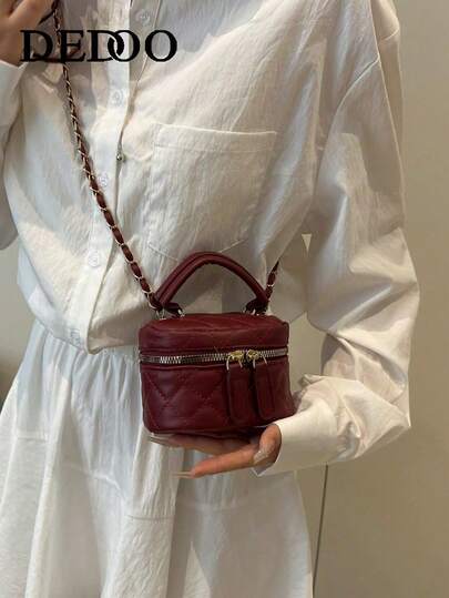 Dedoo Nuevo bolso de mano de mujer multifuncional, impermeable y acolchado de PU de moda clásica, ligero y fácil de llevar, con diseño de cierre de cremallera, decoración de cremallera con forma de corazón, bolso cruzado redondo, monedero, adecuado para compras, viajes y transporte