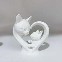 1pc Heart-Shaped Mother & Baby Cat Statue, Cute Cat Sculpture, Ideal Gift For Cat Lovers, Warm & Romantic Home Decor, Collectible For Desk, Shelf, Nightstand, Holiday Gift - Multicolor - View 8
