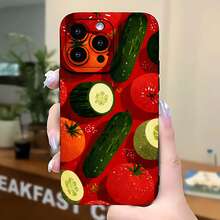 2026 Nueva Funda de Teléfono Escarchada, Funda de Teléfono con Patrón de Vegetales Tomate Pepino Fondo Rojo Adecuada para Varios Modelos de  17 y Modelos de , Funda Protectora de Teléfono, Funda de Teléfono para Parejas, Regalo para Novio o Novia, Regalo de Vacaciones - Negro - Ver 5