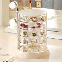 1pc Makeup Sponge Storage Box/Jewelry Box, Transparent Multi-Layer Rotating Earring, Bracelet And Hair Accessory Organizer Box With Cover, Dust-Proof Storage Rack, Multi-Functional Desktop Organizer, Jewelry Box - Clear - View 2