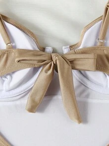 情人节新款春夏海滩度假派对约会性感V领休闲优雅卡其色连体泳衣 - 卡其色 - 查看 6