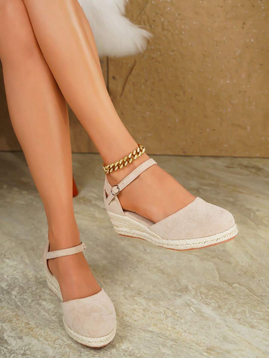 Women's Elegant Strap Buckle Decor Wedge Heel Platform Shoes, Suitable For All Seasons