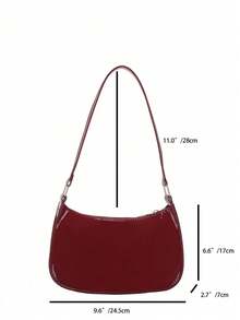 Women's Simple Solid Color Shoulder Bag, Casual Everyday Style, Fashionable Burgundy Color. , Burgundy Bag - 酒紅色 - 查看 2