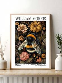 1pc William Morris-Inspired Bee & Floral Canvas Art Print Modern Retro Poster, Animal Theme Wall Decor For Living Room, Bedroom, Home Office - Botanical Nature Insect Wall Art, Festival Gifts, Office Decor, Kitchen Decor, Wall Arts, Wall Decor, Home Decor, Room Decor, Canvas Wall Art, Posters, Wall Art With Frame, Optional Frame - Multicolor - View 3