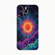 Un sol vibrante irradia ondas de colores en el cosmos. Esta elegante funda es compatible con los modelos  17, 16, 15, 14 Pro Max, 13, 12, 11, XR y XS Plus. Fabricada en silicona TPU, ofrece protección contra golpes y caídas, además de una sensación superior. Es un regalo ideal para familiares, amigos y seres queridos, y una opción perfecta para Año Nuevo. - Negro - Ver 2