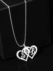 1pc Personalized Gold Heart And Initial Necklace - Intertwined Stainless Steel Love Pendant For Couples Or Best Friends - Customizable Jewelry Gift, Love Pendant Necklace - Multicolor - View 5