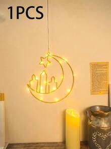 1 Warm Light Moon Hugging Double Star Multi Style Iron Ring LED Decorative Light, Moon, Moon Hugging Star, Moon Hugging Double Star, Moon Hugging Candle Star, With Flashing Function Like A Sky Full Of Stars, Multiple Styles Suitable For Holiday Decoration, Bedrooms, Wedding Parties, Holiday Decoration Lights (Excluding Batteries) - 暖光 - 查看 10