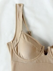 情人节新款春夏海滩度假派对约会性感V领休闲优雅卡其色连体泳衣 - 卡其色 - 查看 4