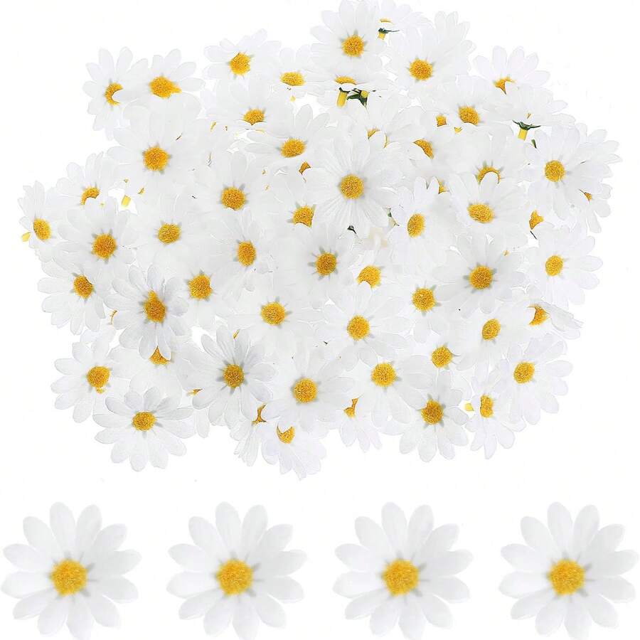 100 piezas de flores artificiales de margarita blanca elegante, adecuadas para decoración de sombreros, decoración de pasteles, manualidades DIY, decoración de habitaciones, decoración de bodas, etc. - Multicolor - Ver 1