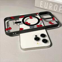 SANRIO Cute Red Ribbon Lucky H-Hello Kitty Magnetic Wireless Phone Case For 17 16 15 14 13 12 11 PRO MAX PLUS Drop-Proof Cartoon Cover - A3H - Xem 7