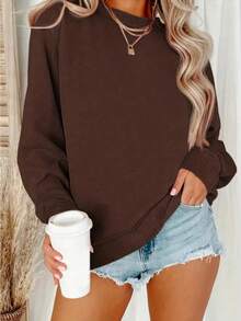 Plush Brushed Fleece Sweatshirt For Women - Relaxed Fit Fall Winter Top Women's All-Day Comfort Crew Neck Pullover - Soft Stretch Long-Sleeve Sweatshirt Wrap-Me-Up" Soft Crew Neck Sweatshirt | Women's Lazy-Day Essential (Multiple Hues) Dreamy Soft Crew Neck Pullover - Women's Versatile Casual Sweatshirt For Cool Days Women's Super Soft Crew Neck Sweatshirt - Warm Long-Sleeve Pullover (6 Colors) Relaxed Fit Brushed Fleece Sweatshirt - Women's Comfortable Fall Winter Top  Casual    Daily  Home - 棕色 - 查看 7
