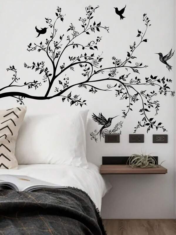 1 Stück Minimalistische Wandaufkleber mit Baumast und Vogel - Moderne PVC Aufkleber für Schlafzimmer, Wohnzimmer oder Eingangsbereich - verleiht jedem Raum eine natürlich-elegante Note.