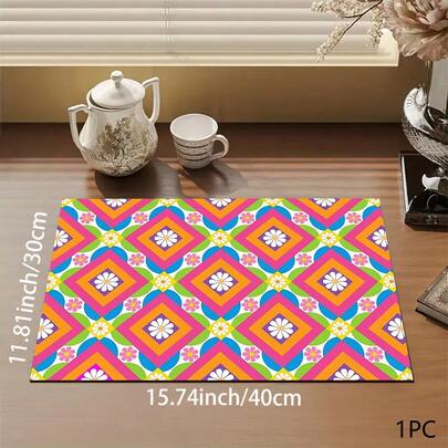 1 tấm thảm thấm hút/thảm lau bát đĩa in họa tiết Bohemian Retro - Thảm bảo vệ mặt bàn bằng polyester siêu thấm hút với lớp đế cao su chống trượt, thích hợp trang trí quầy bếp, quầy bar gia đình và bàn ăn.