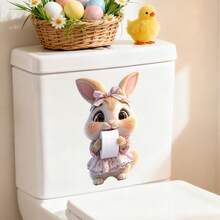 Adesivo de banheiro engraçado com vaca das Terras Altas, estampa de animal fofo segurando um rolo de papel higiênico, adesivo de vinil removível e à prova d'água para banheiro, tampa do vaso sanitário, caixa acoplada e decoração de parede.