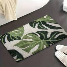1pc Green Leaf Pattern Super Soft Microfiber Bath Mat, Non-Slip Absorbent Bathroom Rug, Door Mat, Bathroom Shower Mat, Machine Washable, Low Pile, TPR Backing, Knitted Fabric, Suitable For Bathroom, Bedroom, Kitchen, Entryway, Indoor & Outdoor Use, Bathroom Accessory And Decor, Housewarming Gift - Multicolor - View 4