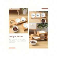 1/2/3 Bowls Cat Dog Feeders Bowl Ceramic Tableware Pet Food Water Bowl Bamboo Frame Antiskid Pet Supplies Dog Cat Feeding Bowl