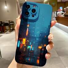 2026 nueva funda de teléfono esmerilada, funda de teléfono de ciudad cyberpunk, luces neón de noche, escena urbana para  17 15 Pro Max,  17 14 Pro,  17 13,  Galaxy S23 S22 S21, protector de teléfono, funda de pareja, regalo para novio, novia, día de San Valentín, regalo de cumpleaños - Azul Klein - Ver 7