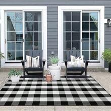 IOHOUZE Buffalo Plaid Checkered Rug 4x6 Ft Front Door Mats, Washable Area Rugs For Front Porch Decor, Spring Summer Welcome Mats Outdoor, Black White Rug For Farmhouse/Entryway/Home Entrance,One-Size,BlackandWhite4x6Rectangular - BlackandWhite4x6Rectangular - View 4