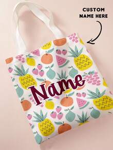 1pc Kids Customizable Name/Text Cute Fruit Pattern Printed Casual Tote Bag Shoulder Bag Shopping Bag, Reusable Fashion Backpack Multi-Function Shoulder Bag Shopping Bag - Multicolor - View 11