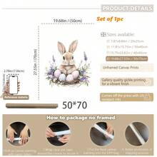 1PC Canvas Wall Art_Nursery Decor Printed Rabbit Burrow Motif, Watercolour Easter Art, Rabbits With Flowers, Spring Blossoms, Farm Animals, Easter Egg Design, Rabbit Garland - Framed Nursery Wall Art Perfectly Suited For Children's Room Decor, Playroom Decor Children's Room Decor Nursery Decor Daycare Decor Girls' Bedroom Girls' Room Decor Children's Room Decor Boys' Bedroom Boys' Room Decor Girls' Bedroom Decor