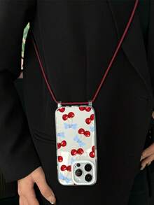 1 dây đeo cổ hình nơ kẻ caro xanh trắng kèm 1 dây đeo rời hình quả anh đào, dây đeo vai/đeo chéo có thể điều chỉnh, dây dày 4mm, vòng bảo vệ ống kính cao cấp, hai lỗ treo, ốp lưng điện thoại TPU mềm trong suốt tương thích với iPhone 17/17 Pro/Air/17 Pro Max/15 Pro Max/15 Pro/15 Plus/11/12/12 Pro Max/13/13 Pro Max/14/14 Pro Max/14 Plus/16/16 Pro/16 Plus/16 Pro Max - Nhiều màu - Xem 3