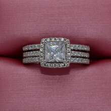 2Pcs Women's Fashion Noble Zirconia Wedding Ring Set Wedding Band Anniversary Gift Party Valentine's Day Engagement Women Jewelry Size 4-11# - 銀色 - 查看 2
