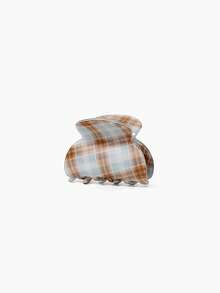 1个优雅半圆形椭圆形一体式拱形浅蓝色和棕色条纹格子发爪，时尚个性化发夹，适合日常外出和休闲聚会 - 彩色 - 查看 5