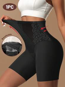 MEIYATING 高腰收腹女士内裤，透气网纱蕾丝边三角裤，夏季塑身衣 - 黑色 - 查看 4