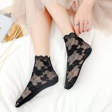 5 Pairs Women Sexy Summer Breathable Elastic Thin Leaves Transparent Lace Invisible Hollow Non-Slip Low Cut Socks - Multicolor - View 11