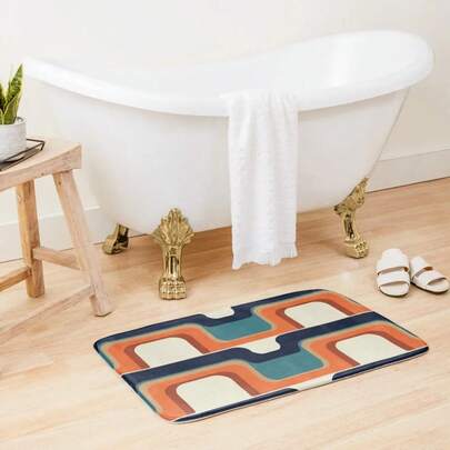 Mid-Century Modern Meets 1970s Orange & Blue Bath Mat Floor Toilet Home Entrances Carpets For The Bathroom Mat