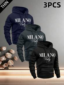 男士连帽长袖套头卫衣三件套，修身版型，印有意大利米兰图案。适合多种场合：日常休闲穿着、通勤、城市旅行或短途度假，以及与家人朋友聚会。也是送给男友或丈夫的绝佳礼物。