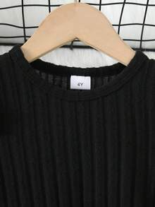 情人节女童磨毛罗纹短袖圆领长袖植绒爱心网纱连衣裙 - 黑色 - 查看 3