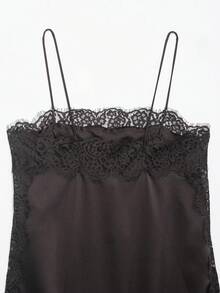 DEEKA Summer New Women's Fashion Elegant Satin Lace Blouse - Coffee Brown - View 8