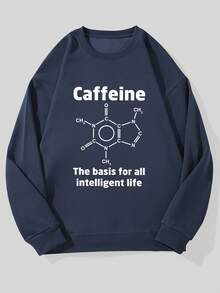 Sudadera casual de cuello redondo con patrón básico de vida inteligente para hombres con cafeína - Azul Marino - Ver 1