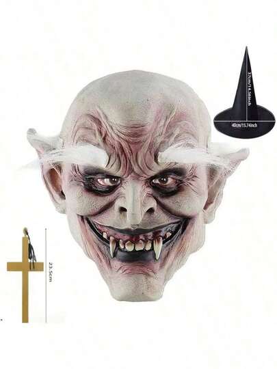 3件套新款怪物恐怖面具，吸血鬼白眉尖牙化妆道具，夜总会十字帽，化装舞会